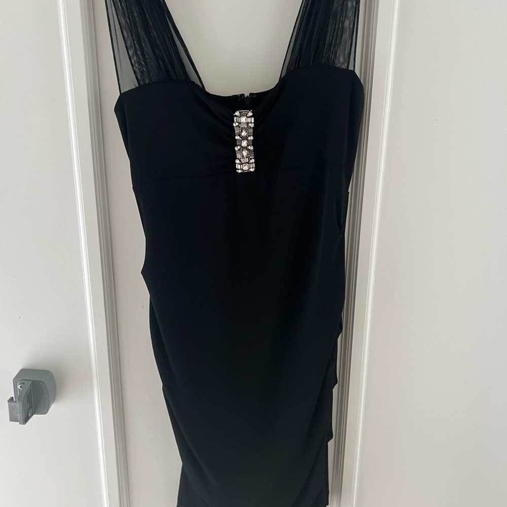 Nicole Miller Black Strapless Dress with Silver Embellishment